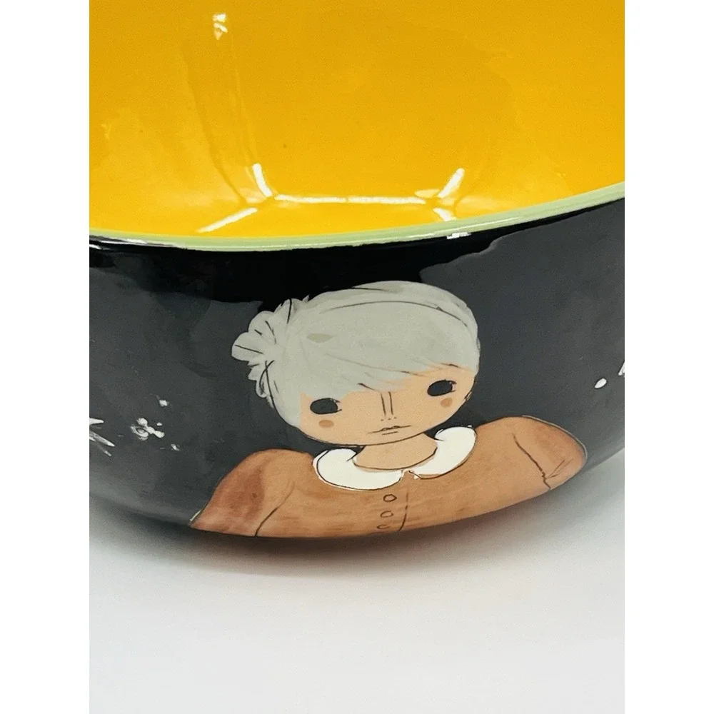 Vintage Hand Painted Ceramic Bowl Images of Women and Girls 9 Inch Diameter